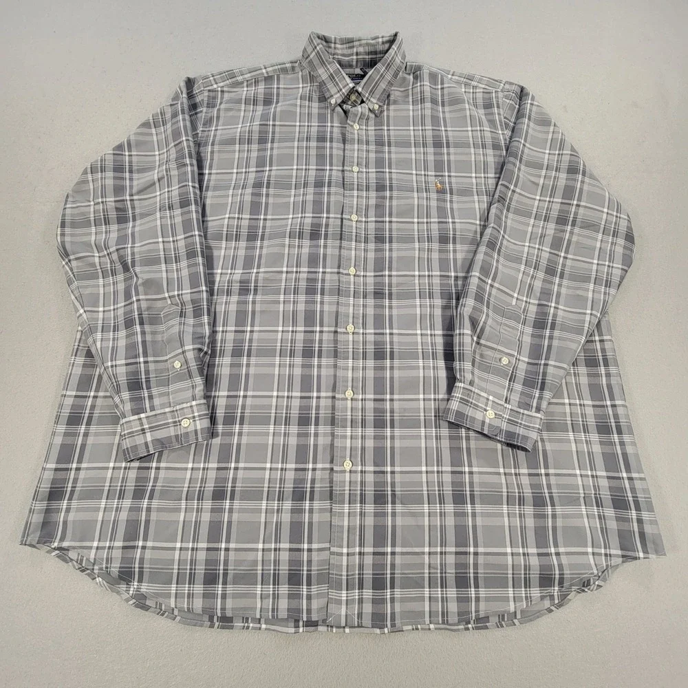 Polo‎ Ralph Lauren Performance Button Down Shirt Gray Plaid Pony Logo Men's 3XLT